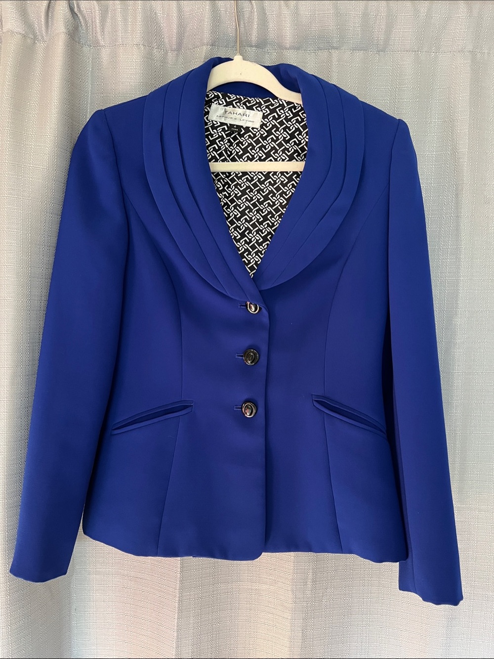 Tahari Arthur Cobalt Blue Blazer Jacket Pleated Shawl Collar RARE